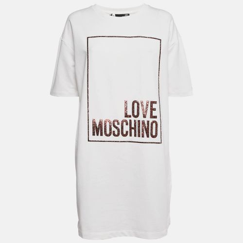 Love Moschino White Logo Embellished Cotton Knit Mini Dress M - Love Moschino - Modalova