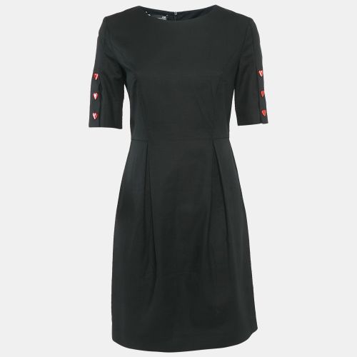 Love Moschino Black Cotton Dobby Metal Heart Detail Mini Dress M - Love Moschino - Modalova