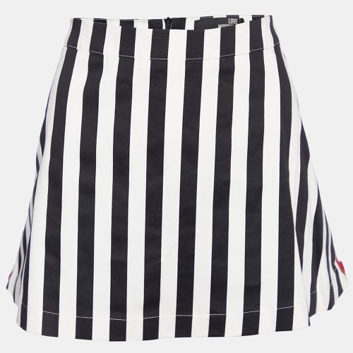 Love Moschino Black & White Striped Cotton Contrast Zip Detail Mini Skirt M - Love Moschino - Modalova