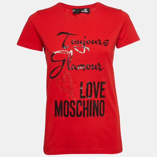 Love Moschino Red Printed Cotton Knit Crew Neck T-Shirt S - Love Moschino - Modalova