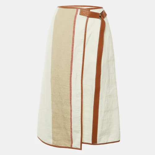 Linen & Leather Trim Belted Midi Skirt L - Loewe - Modalova