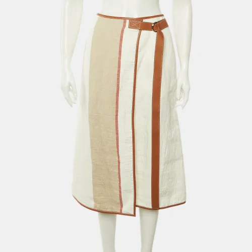 Linen & Leather Trim Belted Midi Skirt L - Loewe - Modalova