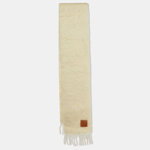 Loewe Cream Leather Trim Mohair & Wool Scarf - Loewe - Modalova