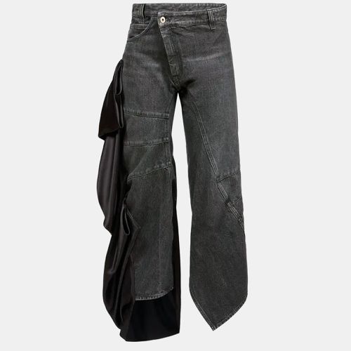 Loewe Black Denim Satin Draped Panel Asymmetric Pants M - Loewe - Modalova