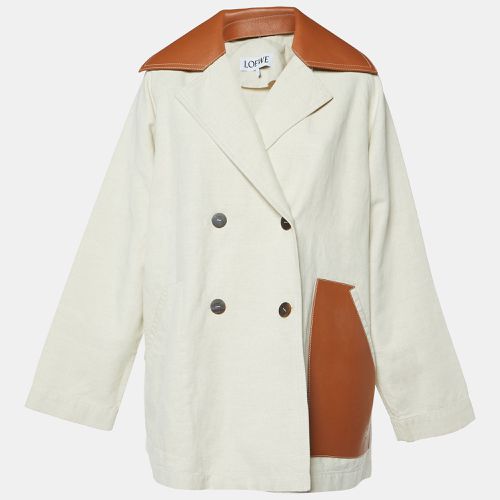 Loewe Beige Cotton-Linen Blend Leather Trimmed Peacoat S - Loewe - Modalova