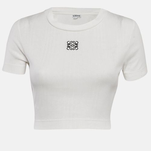 Loewe White Anagram Embroidered Rib Knit Crop Top M - Loewe - Modalova