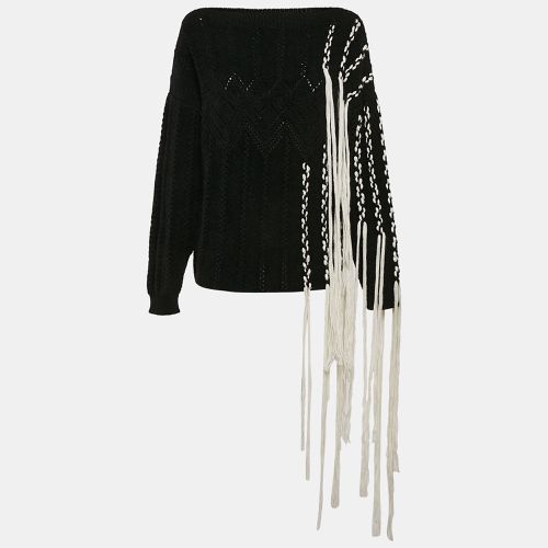 Loewe Black Wool Cable Knit Fringed Sweater L - Loewe - Modalova