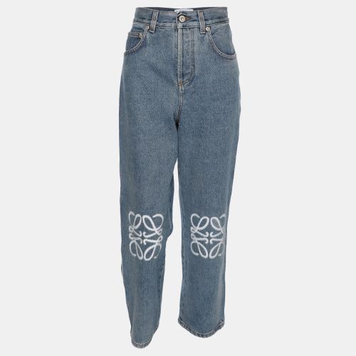 Washed Denim Cut-Out Detail Anagram Cropped Jeans M - Loewe - Modalova