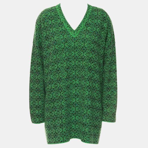 Loewe Green Oversized Anagram V-Neck Sweater XS - Loewe - Modalova