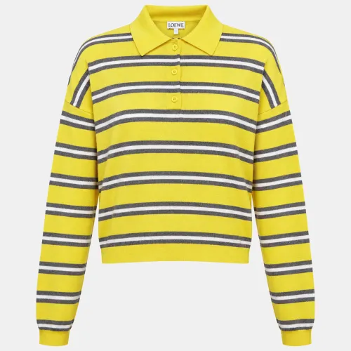 Grey Striped Wool Knit Polo Cropped Pullover L - Loewe - Modalova