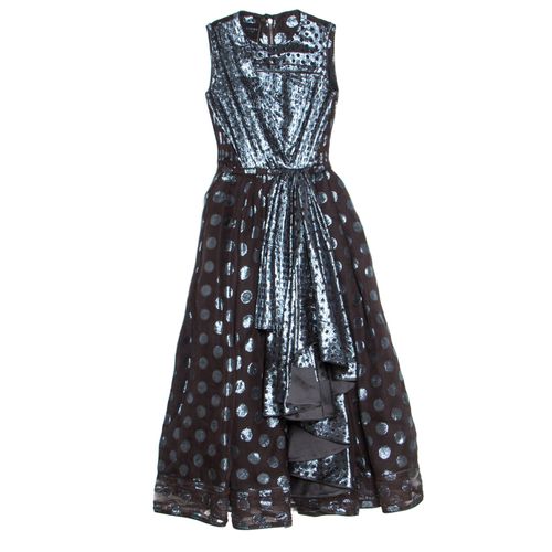 Loewe Brown and Metallic Blue Polka Dot Pattern Silk Pleat Detail Dress M - Loewe - Modalova