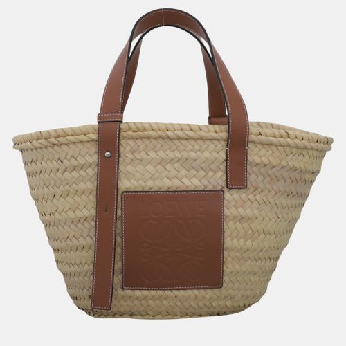 Loewe Beige, Brown Leather, Raffia Large Woven Basket Bag - Loewe - Modalova