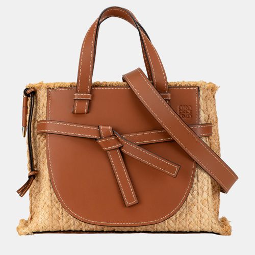 Loewe Beige/Brown Small Raffia and Leather Gate Top Handle Bag - Loewe - Modalova