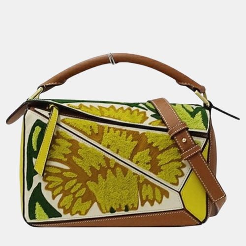 Loewe Floral Leather Brown Yellow Embroidery Compact Puzzle Small Mini bag - Loewe - Modalova