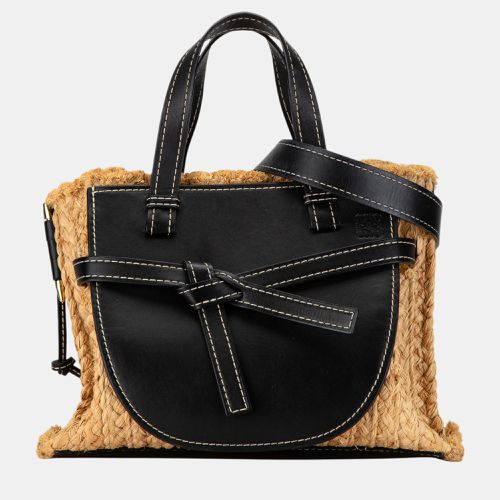 Loewe Beige/Black Small Raffia and Leather Gate Top Handle Bag - Loewe - Modalova