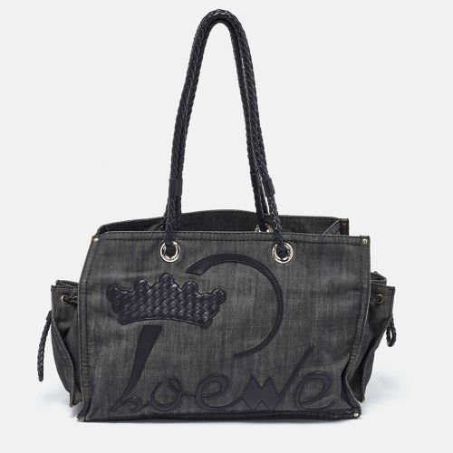 Loewe Black Denim and Leather Logo Shopper Tote - Loewe - Modalova