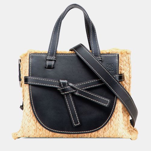 Loewe Beige Black Small Raffia and Leather Gate Top Handle Bag - Loewe - Modalova