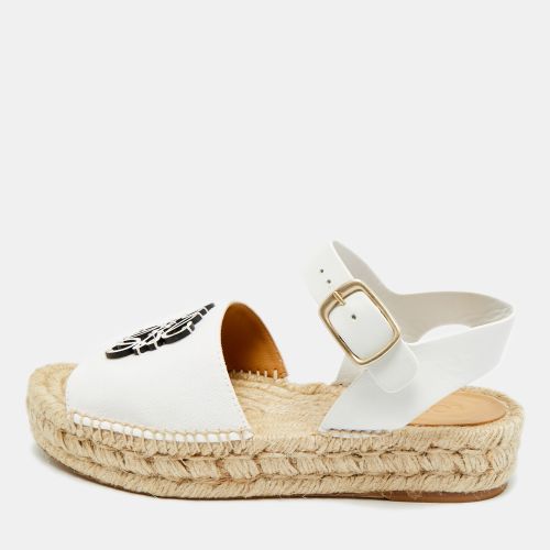 Loewe Anagram Size 38 White Canvas and Leather Espadrille Ankle Strap Sandals - Loewe - Modalova
