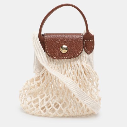 Longchamp White/Brown Crochet and Leather Le Pliage Filet Crossbody - Longchamp - Modalova