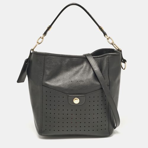 Longchamp Black Leather Perforated Mademoiselle Bucket Bag - Longchamp - Modalova