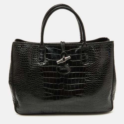 Longchamp Black Croc Embossed Leather Roseau Tote - Longchamp - Modalova