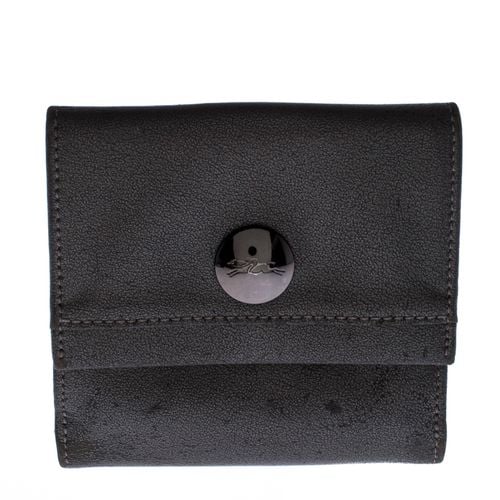 Longchamp Metallic Grey Leather Flap Button Compact Wallet - Longchamp - Modalova