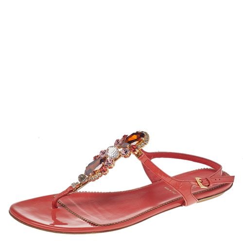 Patent Leather Crystal Embellished Ankle Strap Flat Sandals Size 40 - Loriblu - Modalova