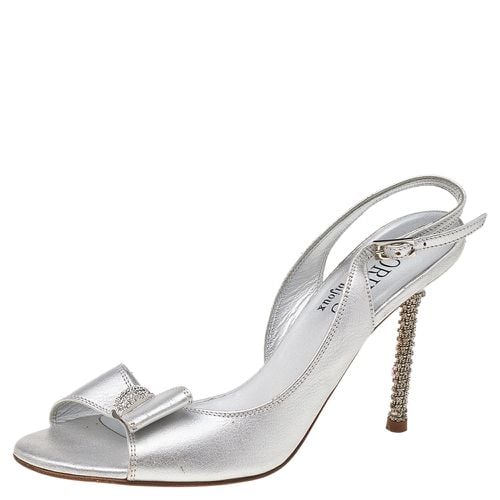 Loriblu Metallic Silver Leather Crystal Embellished Ankle Strap Sandals Size 39 - Loriblu - Modalova