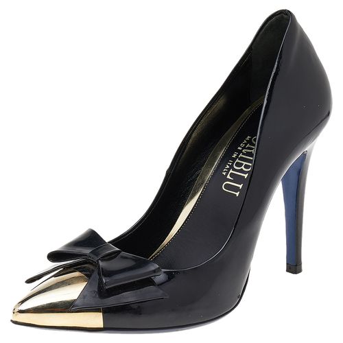 Loriblu Black Patent Leather Pointed Metal Cap Toe Pumps Size 37 - Loriblu - Modalova