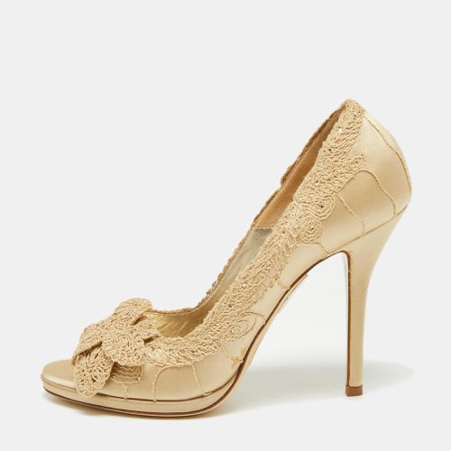 Loriblu Beige Satin And Lace Embroidered Peep Toe Pumps Size 36 - Loriblu - Modalova