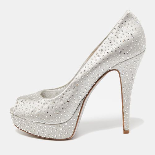 Loriblu Silver Satin Crystal Embellished Peep Toe Platform Pumps Size 40 - Loriblu - Modalova