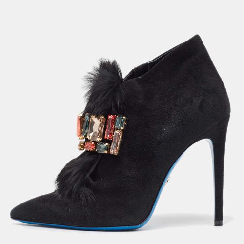 Loriblu Black Suede and Fur Crystal Embellished Ankle Booties Size 38 - Loriblu - Modalova