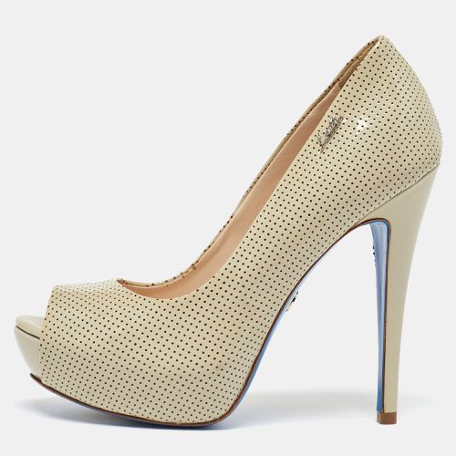 Loriblu Beige Perforated Patent Leather Peep Toe Platform Pumps Size 37 - Loriblu - Modalova