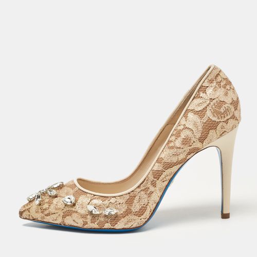 Loriblu Beige Lace and Mesh Crystal Embellished Pointed Toe Pumps Size 38.5 - Loriblu - Modalova