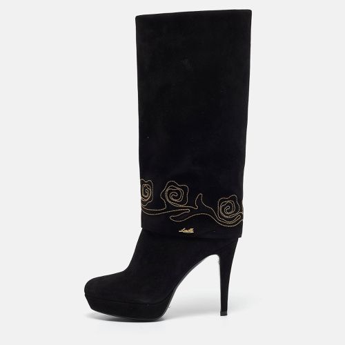 Loriblu Black Suede Cuff Embroidered Knee Length Boots Size 37.5 - Loriblu - Modalova