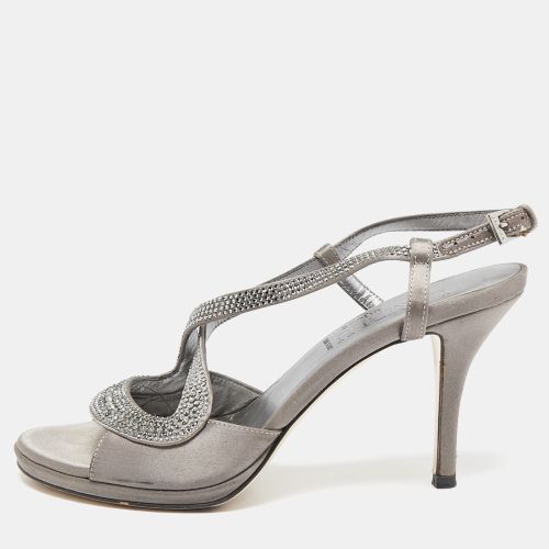 Loriblu Grey Satin Crystal Embellished Ankle Strap Sandals Size 36 - Loriblu - Modalova