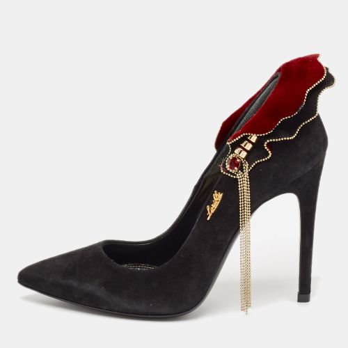 Loriblu Black/Burgundy Suede Embellished Peep Toe Pumps Size 35 - Loriblu - Modalova