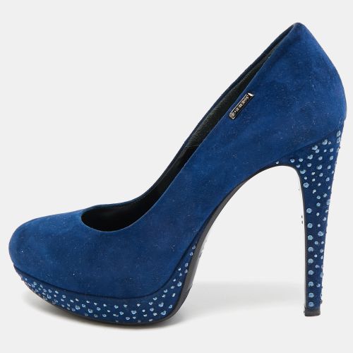 Loriblu Blue Suede Crystal Embellished Round Toe Pumps Size 37 - Loriblu - Modalova