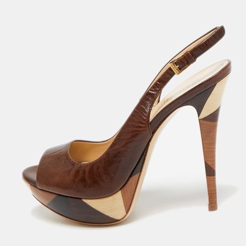 Loriblu Brown Leather Peep Toe Slingback Pumps Size 37 - Loriblu - Modalova