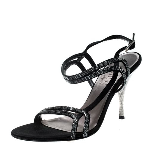 Loriblu Black Satin Crystal Embellished Strappy Sandals Size 37.5 - Loriblu - Modalova