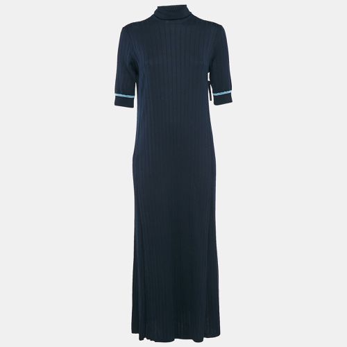 Loro Piana Navy Blue Rib Knit Turtle Neck Midi Dress L - Loro Piana - Modalova