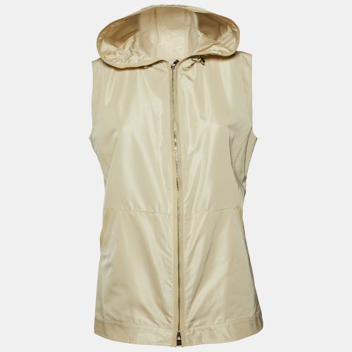 Loro Piana Light Beige Silk Blend Leather Trim Detail Zip-Up Hooded Vest L - Loro Piana - Modalova