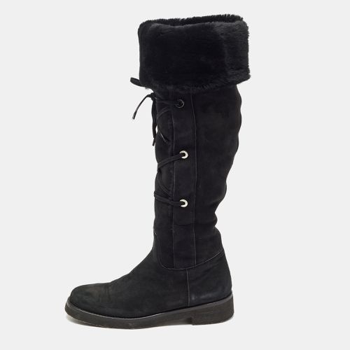 Loro Piana Black Suede and Fur Knee Length Flat Boots Size 40 - Loro Piana - Modalova