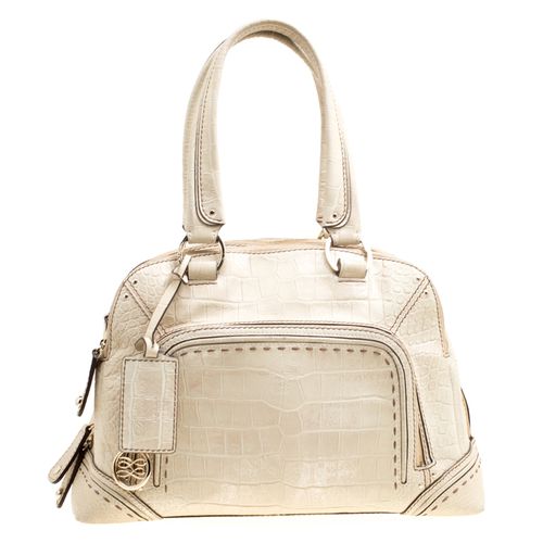 Lancel Light Green Croc Embossed Leather Mademoiselle Adjani Dome Satchel - Lancel - Modalova