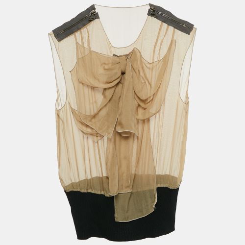 Lanvin Beige Sheer Silk Bow Detail Sleeveless Top S - Lanvin - Modalova