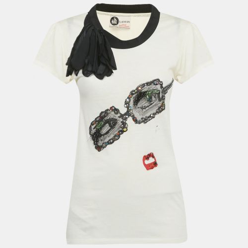 Lanvin Cream Flower Applique Embellished Cotton Blend T-shirt S - Lanvin - Modalova