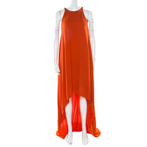 Lanvin Orange Crepe Metal Neck Embellished Sleeveless High Low Dress M - Lanvin - Modalova