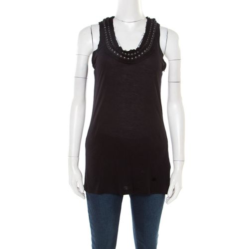 Lanvin Black Embellished Neck Raw Edge Detail Tank Top XS - Lanvin - Modalova