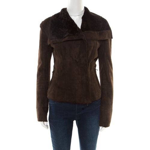 Lanvin Chocolate Brown Lambskin Leather Shearling Lined Biker Jacket M - Lanvin - Modalova