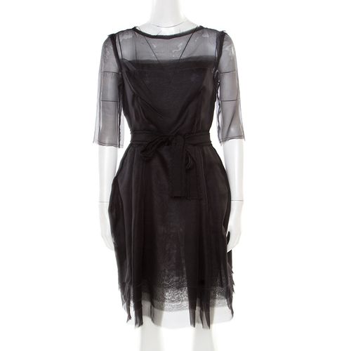 Lanvin Black Silk Organza Raw Edge Detail Sheer Yoke Layered Dress S - Lanvin - Modalova